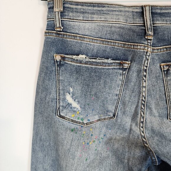 Judy Blue Multi Color Plaint Splash Destroyed Denim Boyfriend Fit Jeans sz 28 - Picture 5 of 12